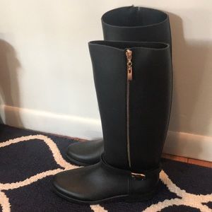 Dirty Laundry Black With Gold Accents Rain Boots
